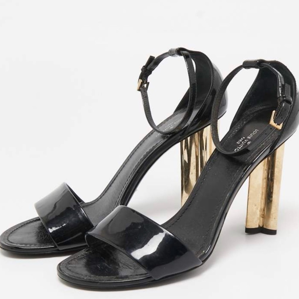 Louis Vuitton Black Patent and Gold Heels